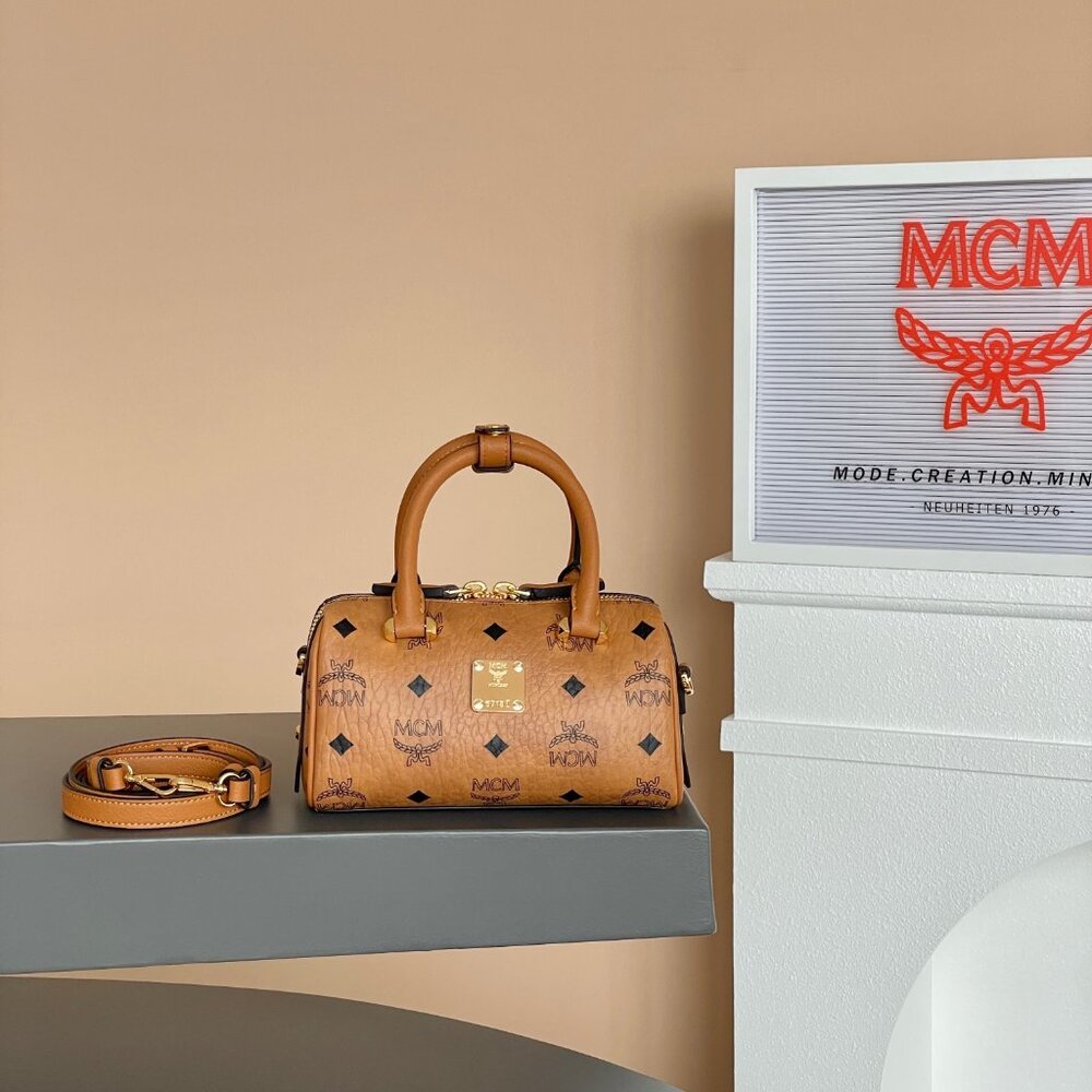 MCM MINI Aren Visetos Boston Pillow Bag